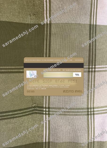 Albania Procredit bank visa card photolook back